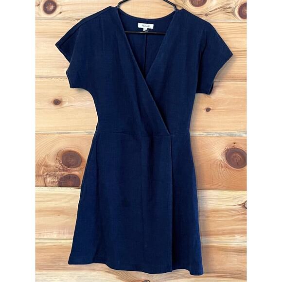 Madewell women's Navy Wrap v-neck Dress. XXS. Summer wedding cocktail - Picture 3 of 8